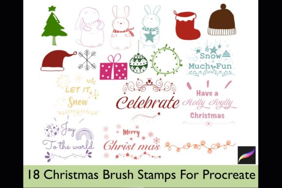18 Christmas Brush Stamps for Procreate